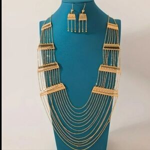Anthropologie Necklace Earrings Set  filigree flower casscading chains | NWOT
